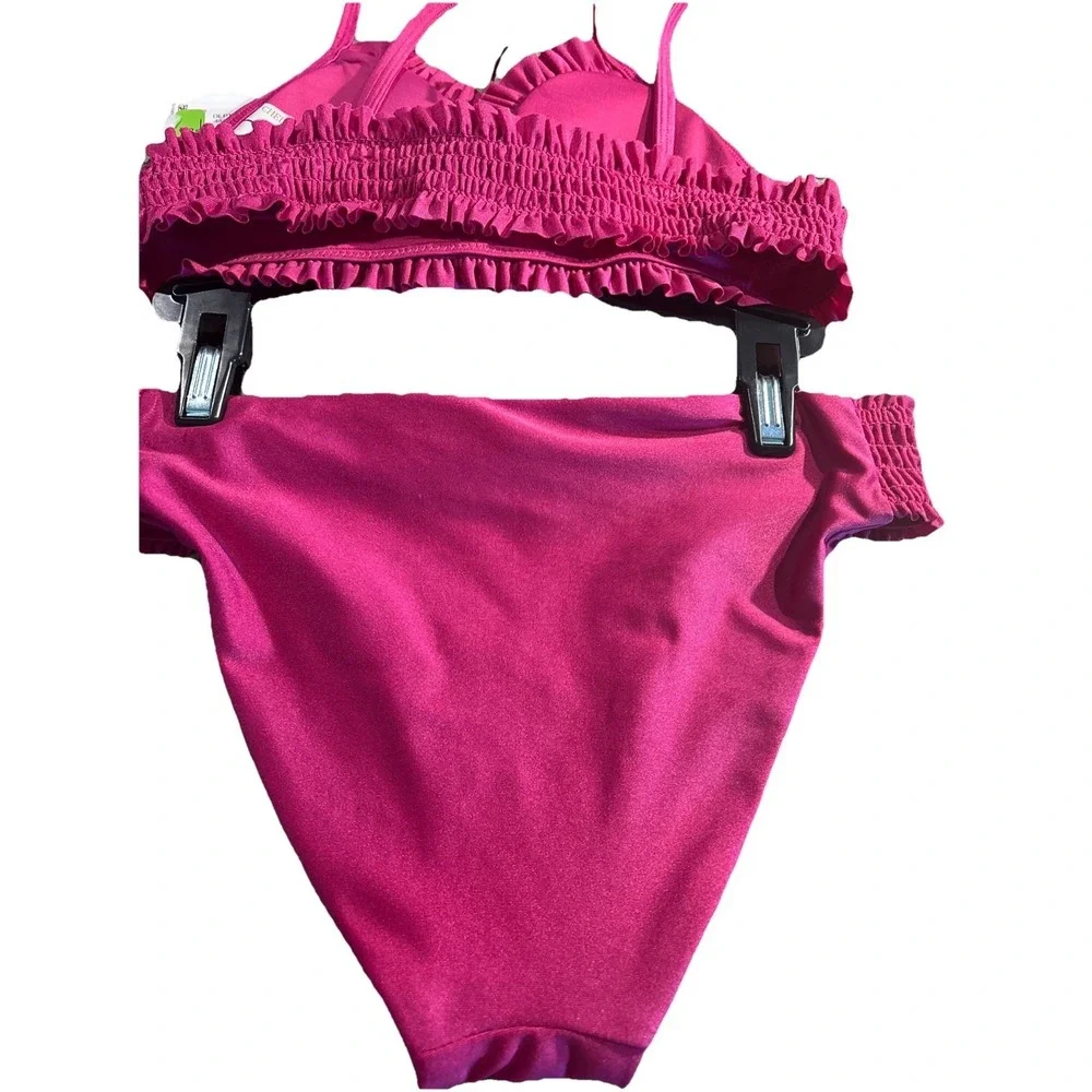 Chelsea & Violet Swim Suit Girl's 10 Magenta‎ Pink Two-Piece Ruffle Bikini NWT